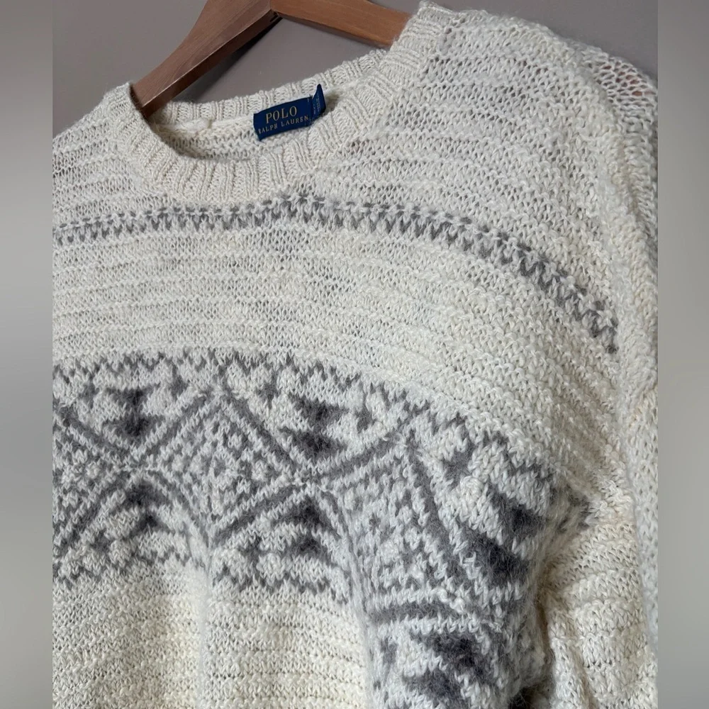 POLO Ralph Lauren cream Aztec sweater Wool Alpaca Aztec Nordic pullover sz L EUC